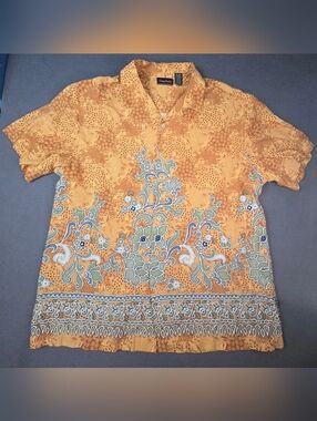 OP Men's Orange Floral Short-Sleeve Button Shirt